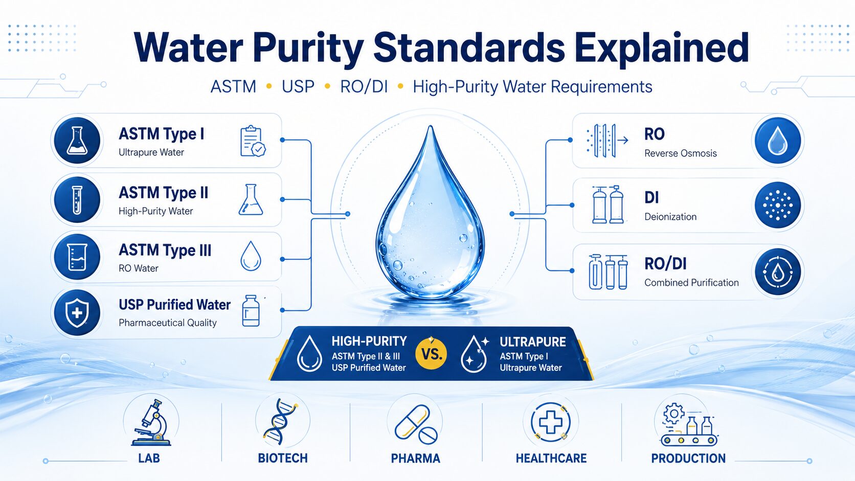 Infographic depicting water purity standards