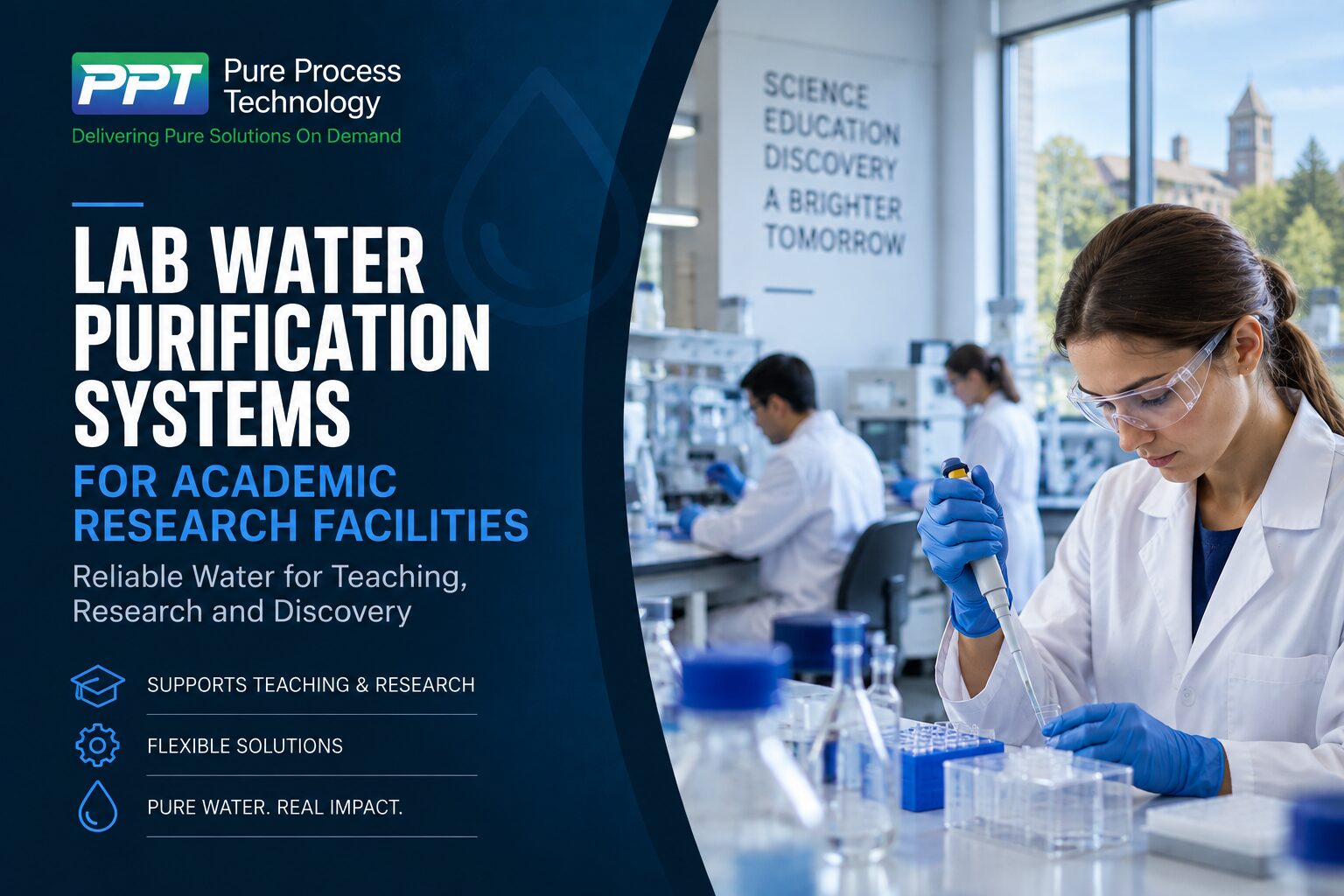 Scientists working in a lab with purified water