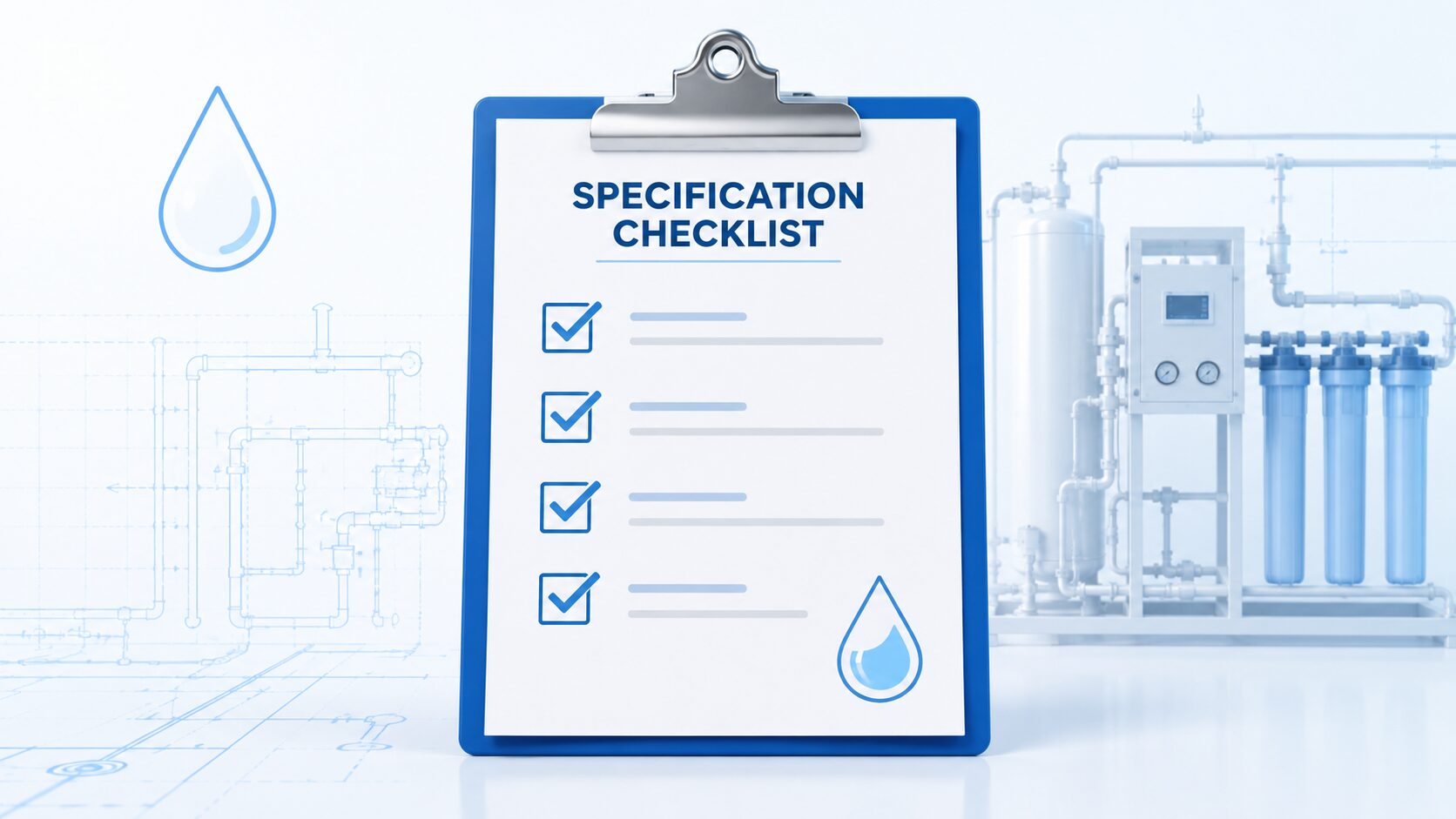 graphic depicting a lab water specification checklist for engineers