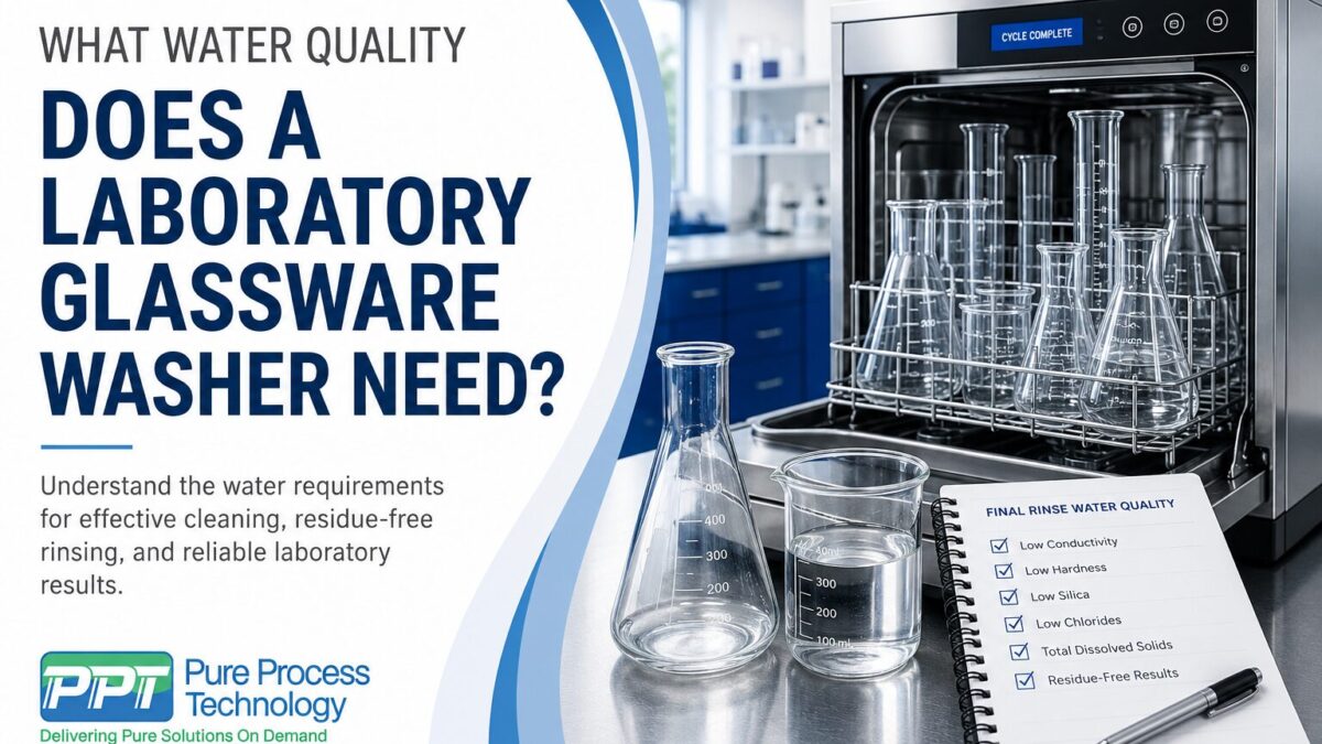 Infographic depicting lab glassware washer water quality explanation